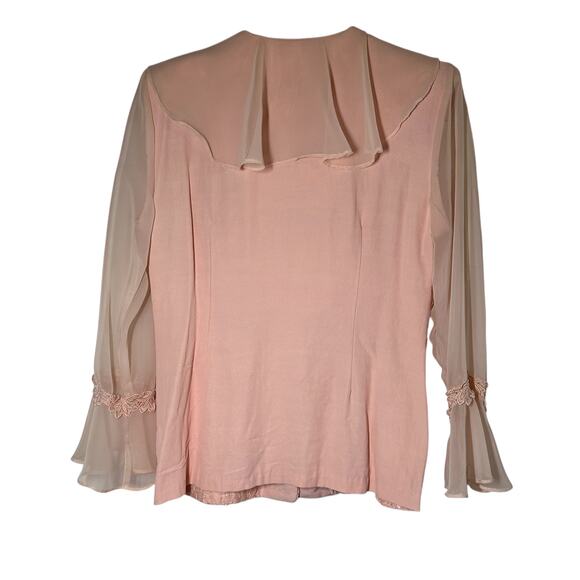 Vintage Blouse Women Medium Blush Pink Lace Ruffle Collar Pearl Button Victorian - Picture 2 of 11